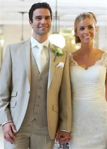 Beige Mens Wedding Suits Best Man Tuxedos Party Custom Made Slim Fit 3 Pcs | Мужская одежда