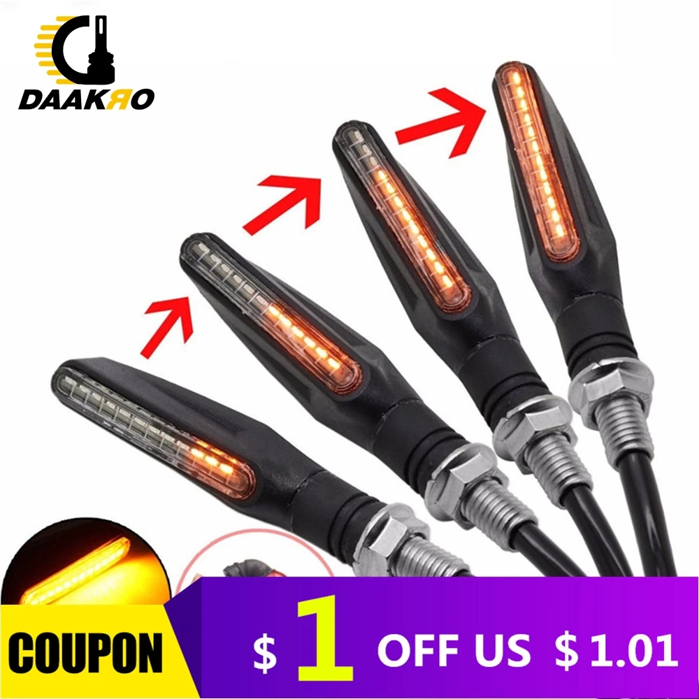 

4PCS Universal Water Flicker Flowing LED Motorcycle Turn Signal Indicators Blinkers Flexible Bendable Amber Light Lamp 12V