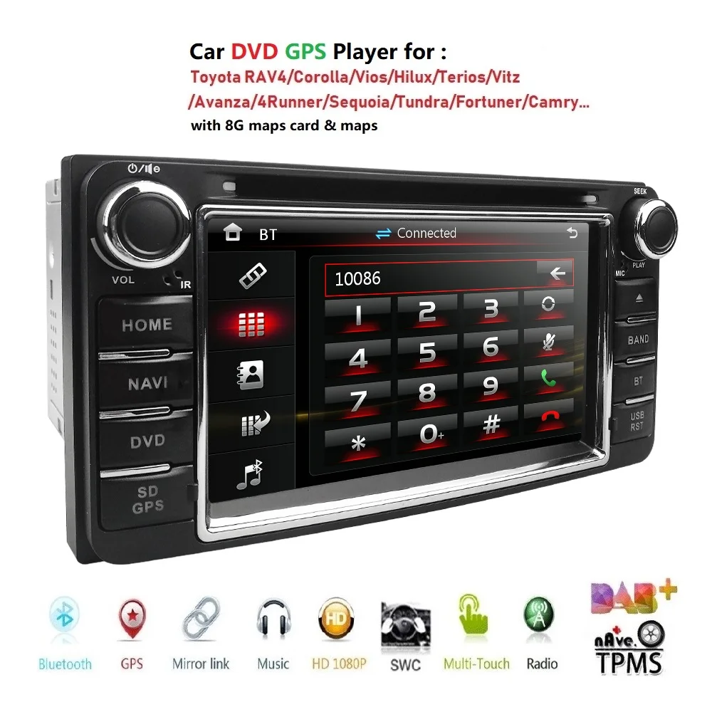 

car dvd for toyota corolla 2 Din Universal car radio with navigation Bluetooth car stereo gps player dab+SWC RDS CAM MAP BT DVBT