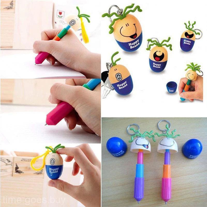 

ZHUTING Creative Stationery Student Ballpoint Pens Emotion Smiling Face Egg Retractable Keychain Pen