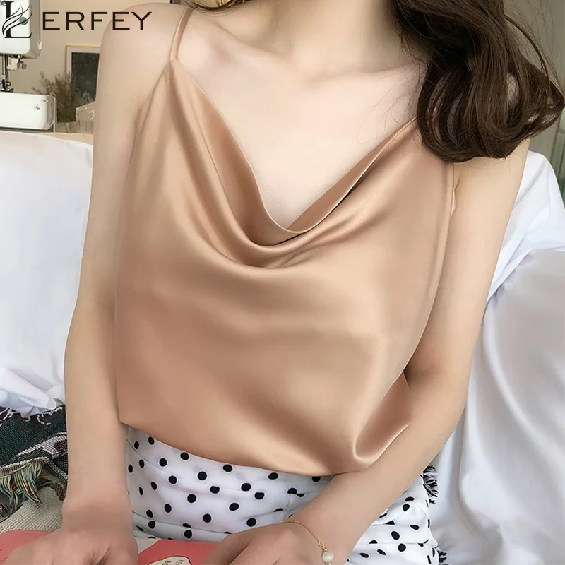 

LERFEY Women Club Satin Solid Camis Top Spaghetti Strap Summer Camis Shirts Backless Solid Sexy Casual Basic Tops Plus Size