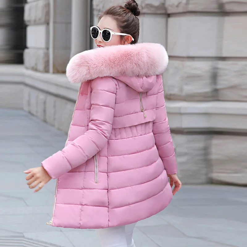 Новинка зимняя куртка для женщин пальто воротник из искусственного меха женская Парка черная толстая подкладка с хлопковой подбивкой женская верхняя одежда 3XL 421 - Цвет: Pink