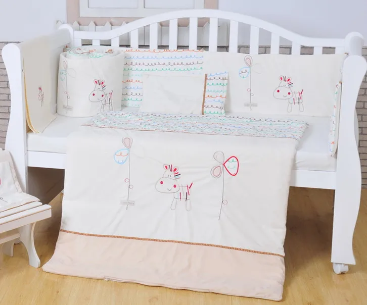 100 Cotton White Baby Bedding Set Embroidery Lovely Pony Crib