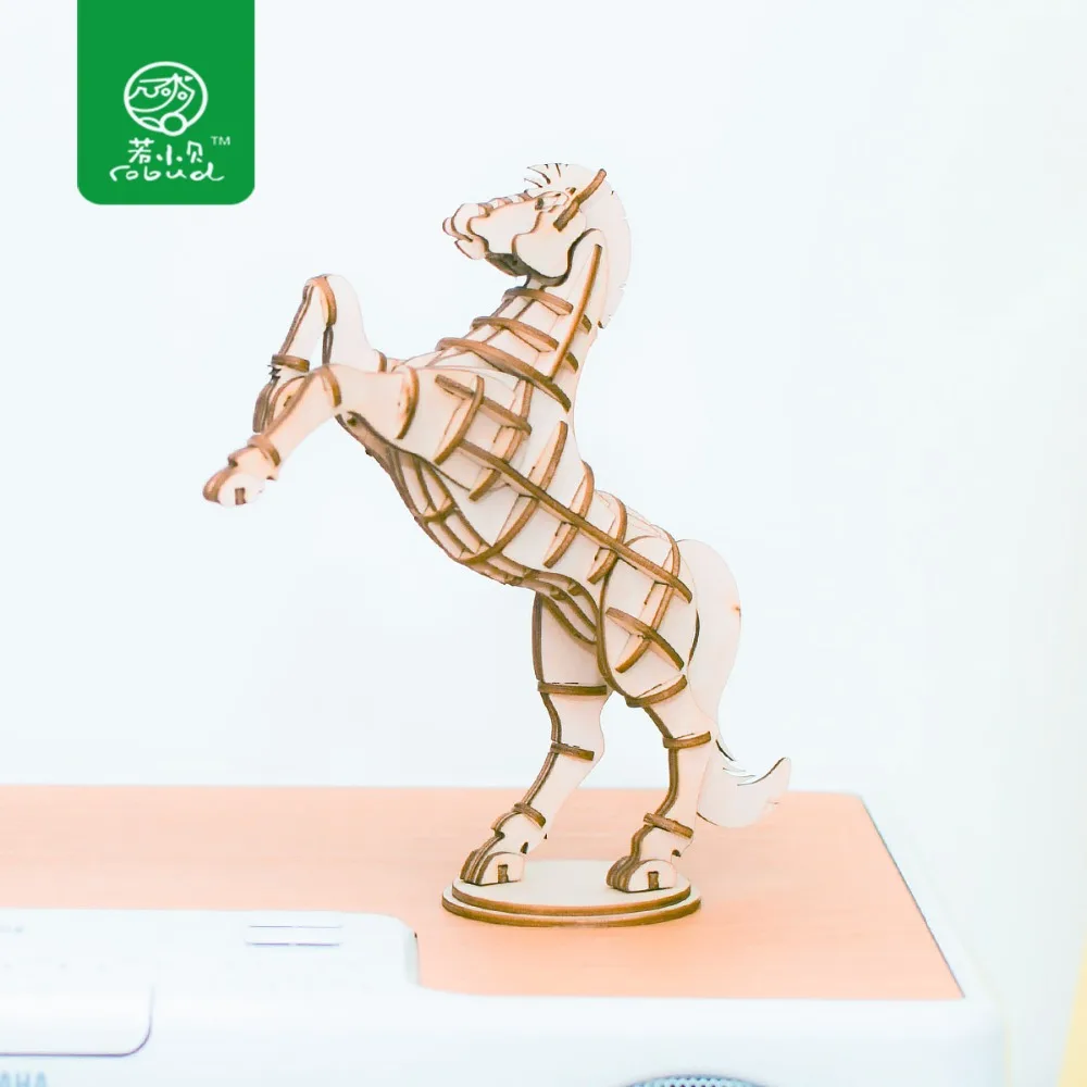 

Robud Assembly Puzzle DIY Wooden 3D Puzzle Cartoon Animal Model Kits Action Finger Educational Toys for Children Horse TG231