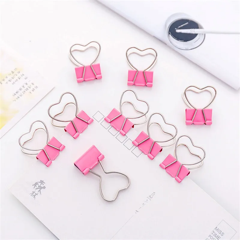 

1 Piece Cute Pink Paper Clips Heart Hollow Out Metal Binder Clips School Supplies Stationery Photos Tickets Notes Letter Clip