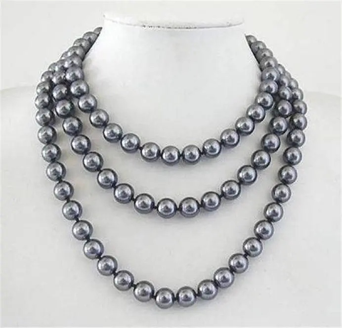 

Long Beautiful 10mm South Sea Grey Shell Pearl Necklace 50'' AAA style Fine Noble real Natural free shipping