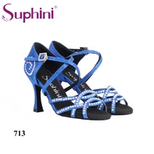 Suphini/синие танцевальные туфли нового типа, расширяющийся к низу каблук, латинские танцевальные туфли на каблуке 8,5 см, женские танцевальные туфли для сальсы