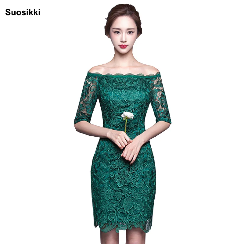Suosikki, новинка, короткое, модное, элегантное, средний рукав, кружево, зеленый цвет, вечерние, Бандажное, коктейльное платье, красное, торжественное платье - Цвет: Зеленый
