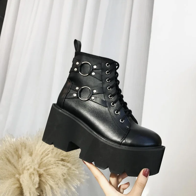 

2018 new autumn women Martin boots fashion thick high platform ankle boots pu leather womens shoes