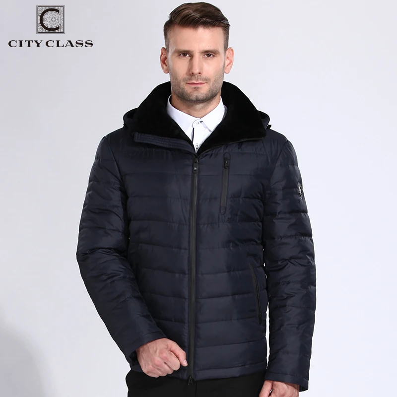 City Class Jackets Men Winter Coats Hat Detachable Warm Sheep Fur