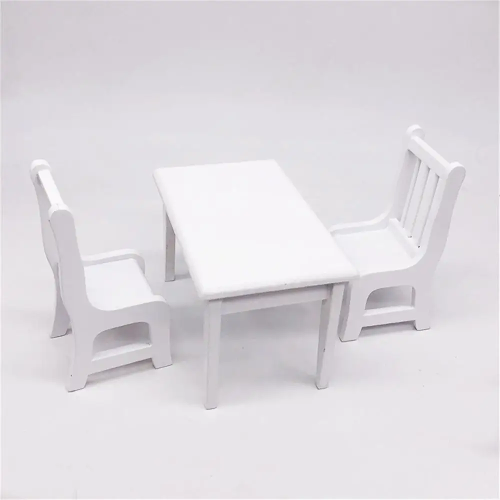  1:12 Dollhouse Miniature Furniture Wooden White Dining Table Chair Model Set Living Room Play Toys 