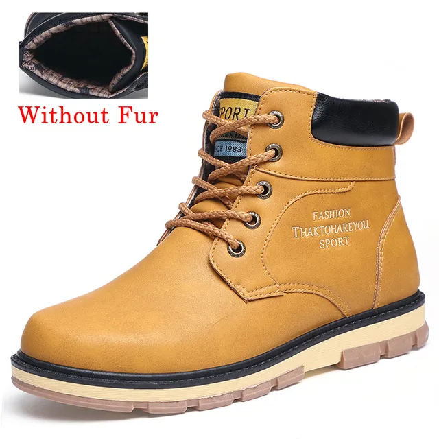 PINSV Work Boots Men Shoes High Top Mens Boots PU Leather Ankle Boots