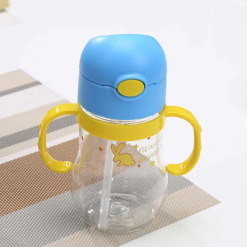 300 мл милый ребенок стаканчик дети учатся кормления питьевой воды соломы ручка бутылки Mamadeira Сиппи Training Cup - Цвет: blue with handle