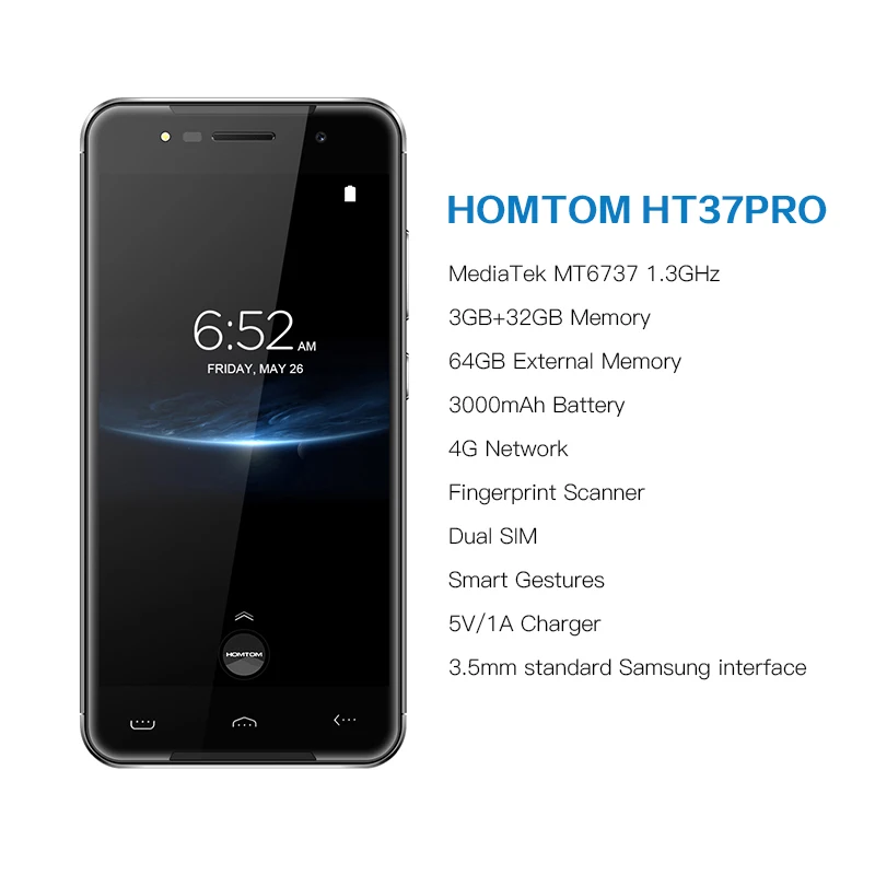 HOMTOM HT37 Pro смартфон 4G MT6737 5,0 дюймов HD Android 7,0 сотовый телефон 3+ 32 Гб 13 МП 3000 мАч отпечаток пальца ID мобильный телефон