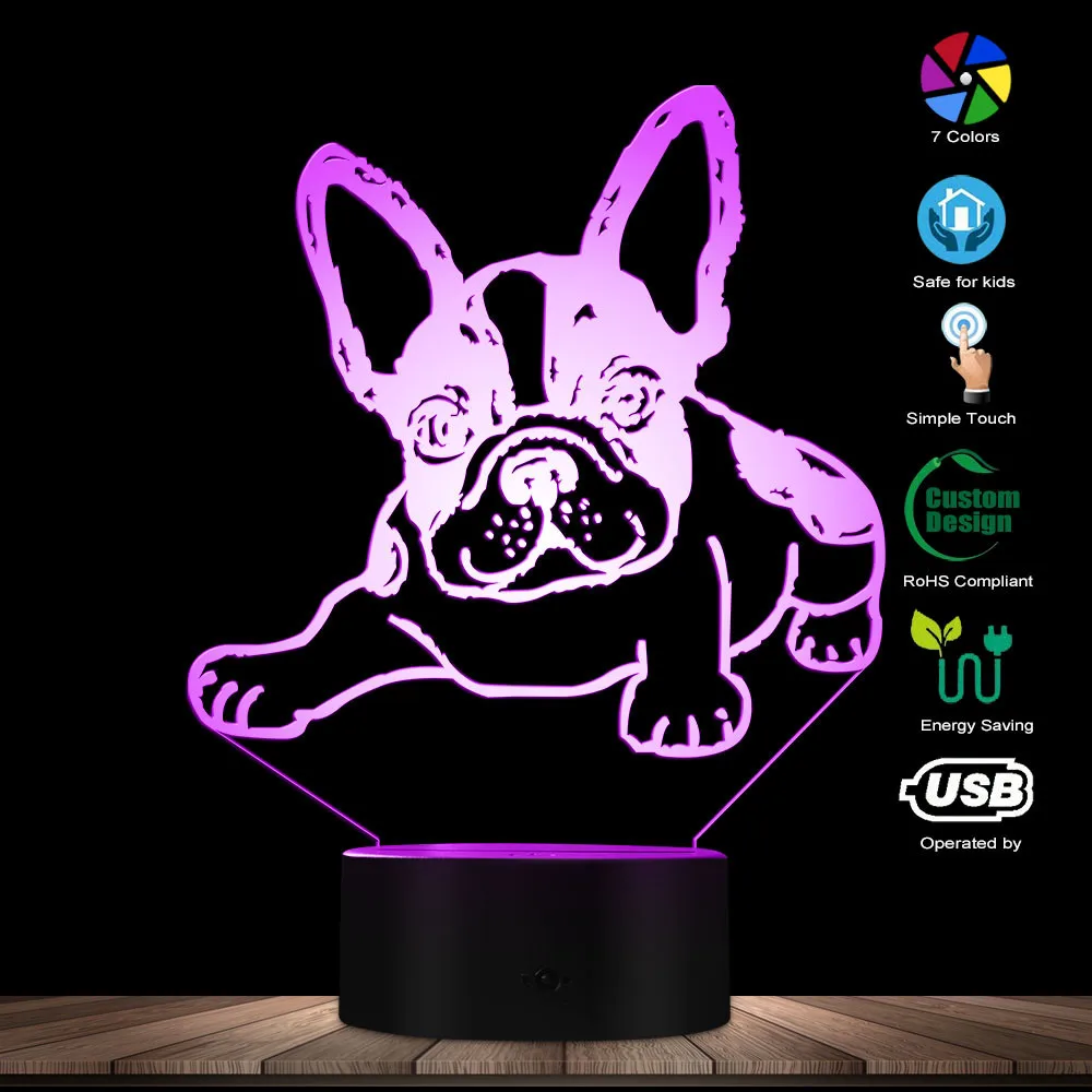 

Tummy French Bulldog 3D Optical Illusion Night Light Custom Name Personality Bedroom Night Lamp Home Decor Art For kid Gift