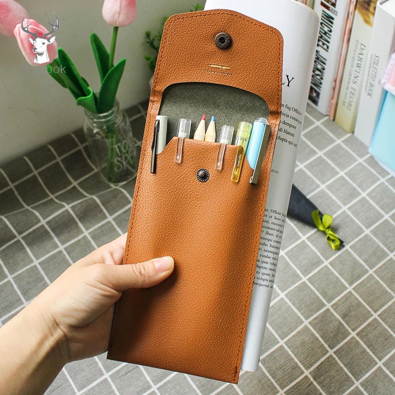 

Retro PU Leather Pencil Case Pen Cover Sleeve Pouch Fountain Pen Case Storage Business Office School Supplies Stationery