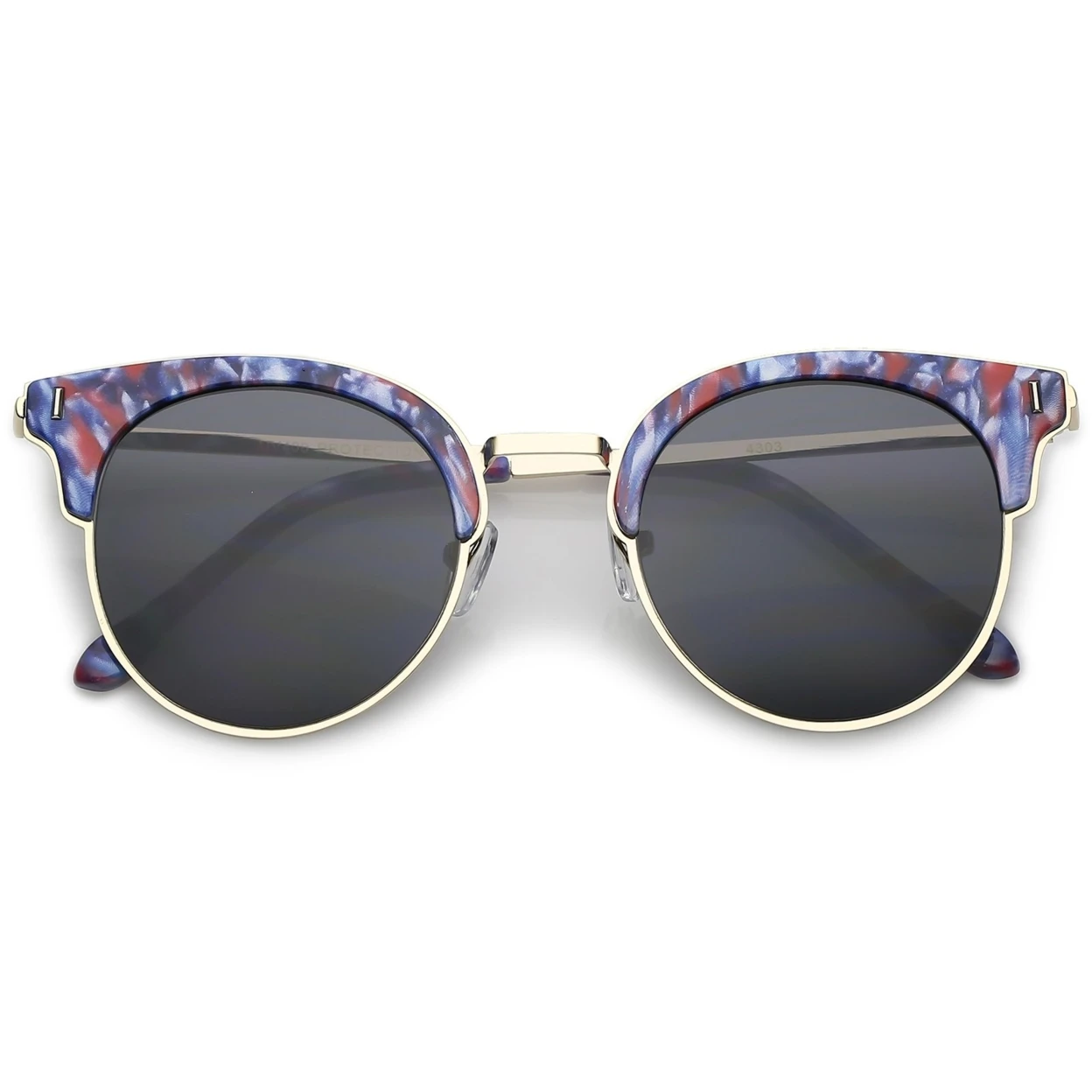Semi Rimless Marble Print Round Cat Eye Sunglasses With Flat Lens 48mm (5)