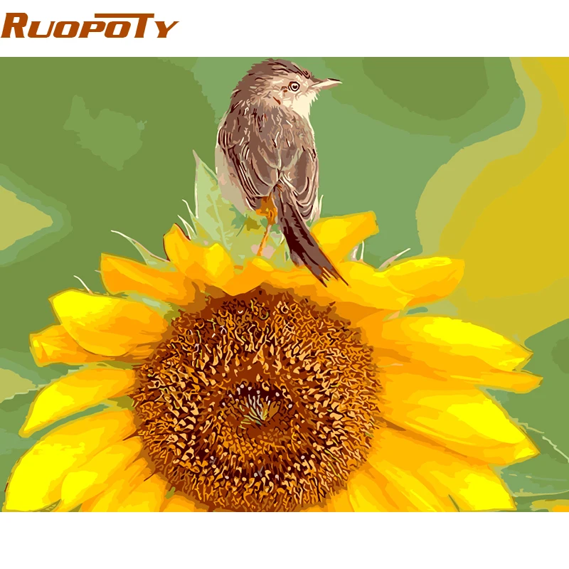 RUOPOTY Подсолнух и птица Diy Набор для рисования по номерам Рисование краски холст