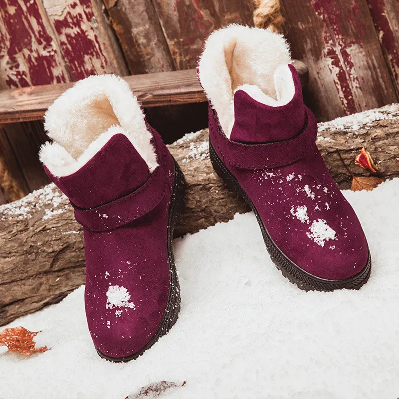 baratas Mulheres Botas de Inverno de Pelúcia Dentro de Botas de Neve de Camurça Sapatos de Salto Baixo Do Tornozelo Para O Inverno Feminino