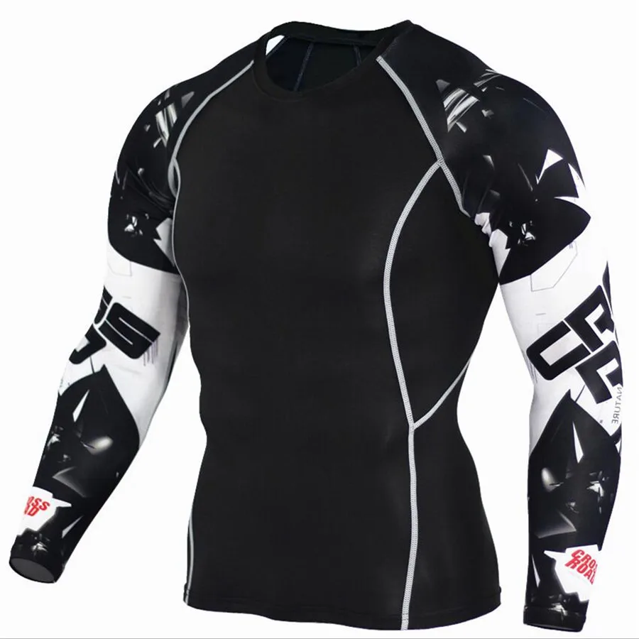 

Compression Shirt Men's Base Tshirts Tight-Fitting Second Skin Technical Printing Long Sleeve Bodybuilding Tops