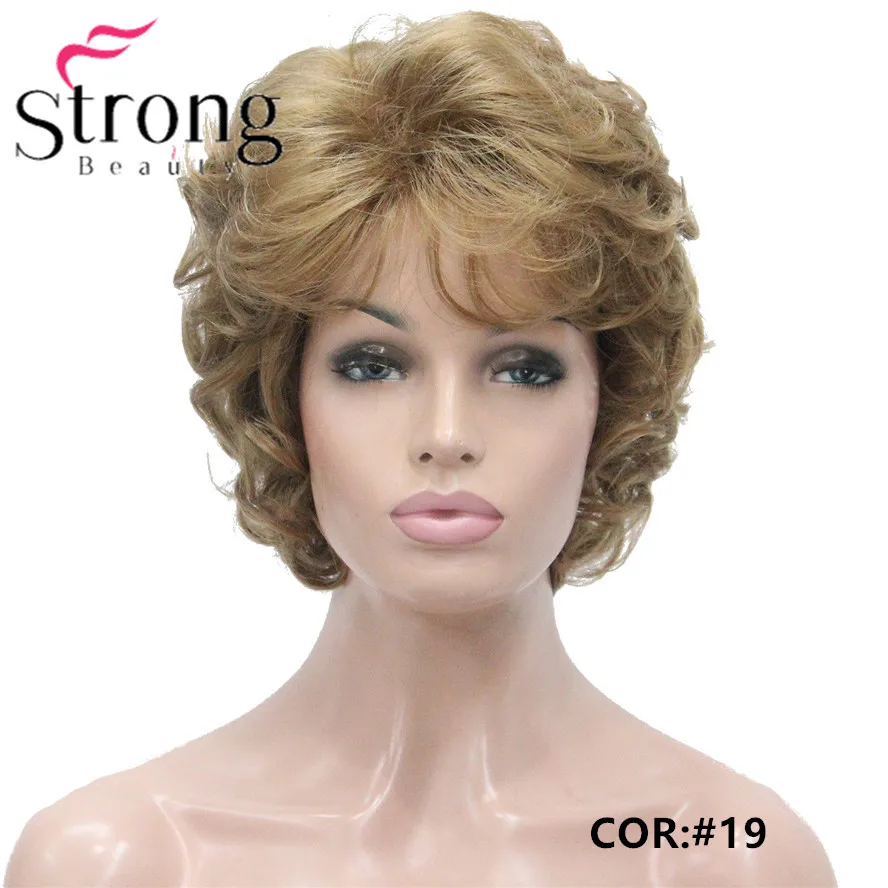 L-427B #19 new short curly light strawberry blonde synthetic women's full wig for everyday (1)_