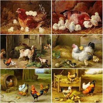 

DIY Diamond Embroidery Chicken animal Pattern Diamond Painting Cross Stitch hen full square Rhinestones painting Home Decoration