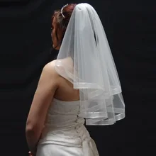 Простые элегантные двухслойные ленточные края Короткие Свадебные вуали Дешевые Свадебные аксессуары Свадебные вуали