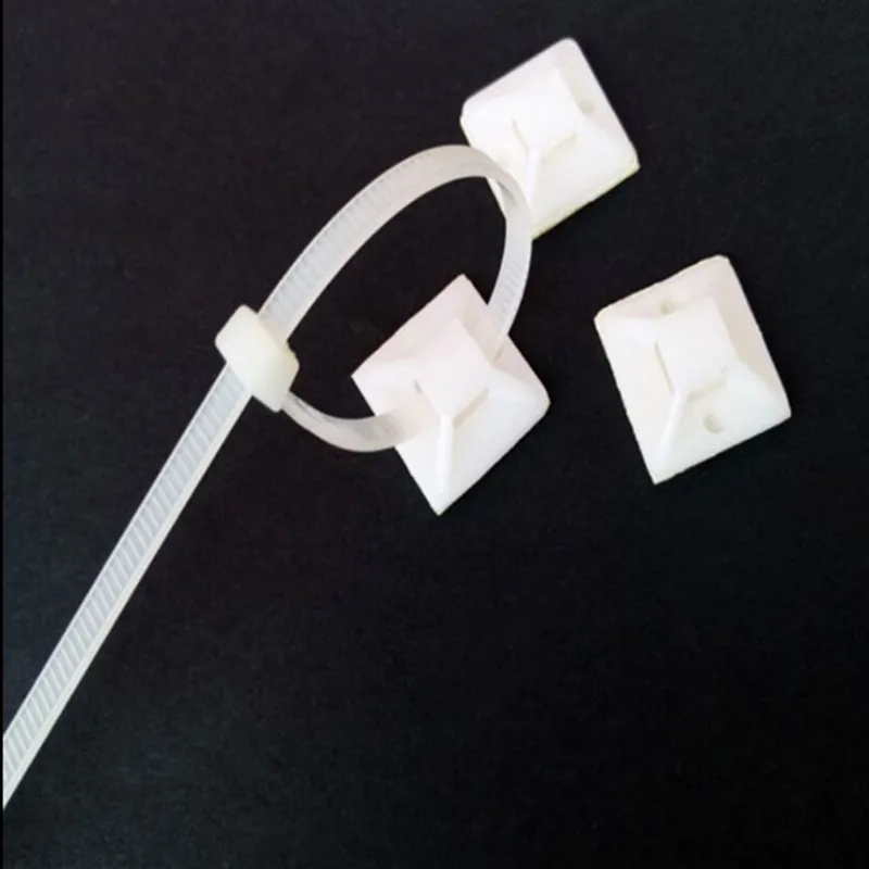 50Pcs White Self Adhesive 30mmX30mm Wiring Accessories Tie Mounts Tie Clips Flat Holder Fixer Organizer Drop Adhesive Tie Mount