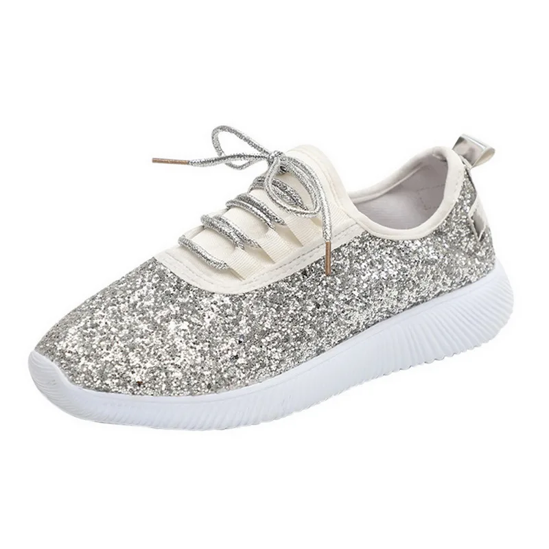 WENYUJH Vulcanized Shoes Women Casual Shoes Women Glitter Sneakers Bling White Sneakers Lace-up Sparkly Shoes zapatos mujer