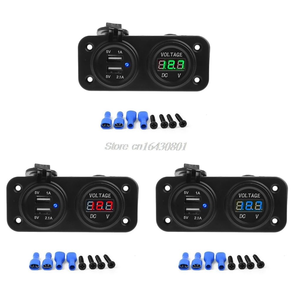 

2-In-1 Waterproof DC 12V Dual USB Port Power Socket + LED Digital Display Voltmeter Panel Mount Car Motorcycle Charger Adapter