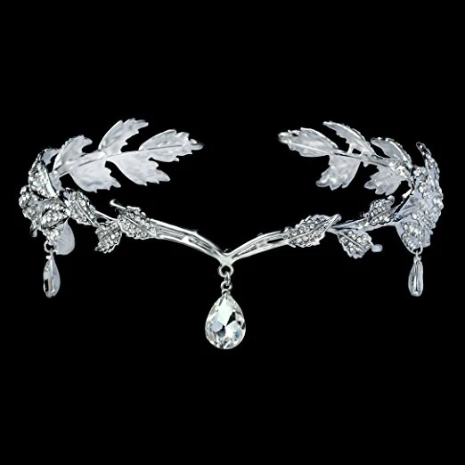 Elegant Rhinestone Leaf Wedding Bridal Bridesmaid Forehead Band Dangle Rhinestone Bridal Tiara Crown with  (5)