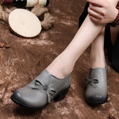 GKTINOO/модные лоферы; сезон весна-осень; Коллекция года; тонкие туфли из натуральной кожи; мягкая повседневная обувь на плоской подошве; женские плоские туфли для мамы; Размеры 35-40 - Цвет: Серый
