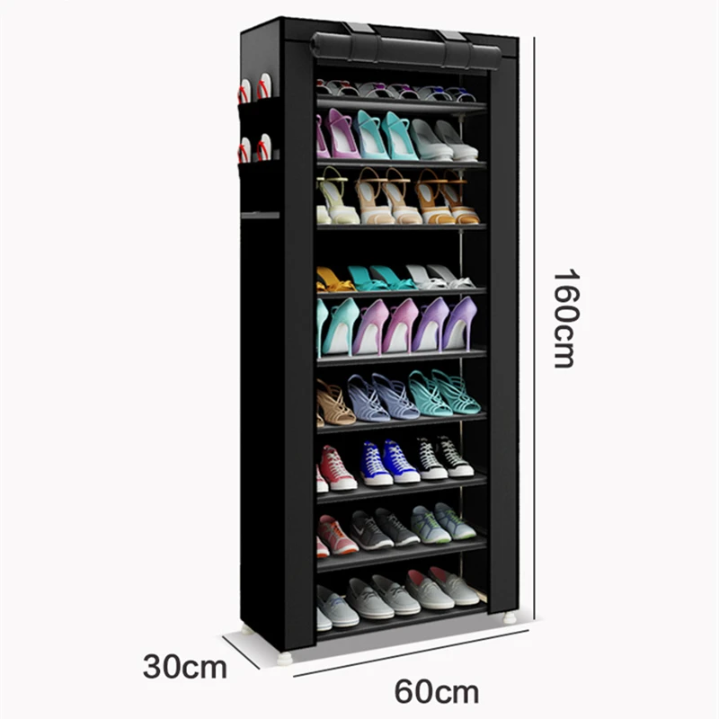 Single Row 10-Tier Simple Shoe Rack Removed Non-woven Dust-proof Shoes Storage Cabinet Hallway Shoe Organizer for Home Furniture