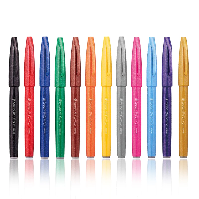 Япония Pentel Fude Touch SES15C Ассорти 6 | 12 цветов Гибкие кисти каллиграфическая ручка