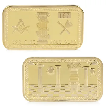 

New 1PC Gold Plated Masonic Freemason Freemasonry Rectangular Token Commemorative Coin New #20/12