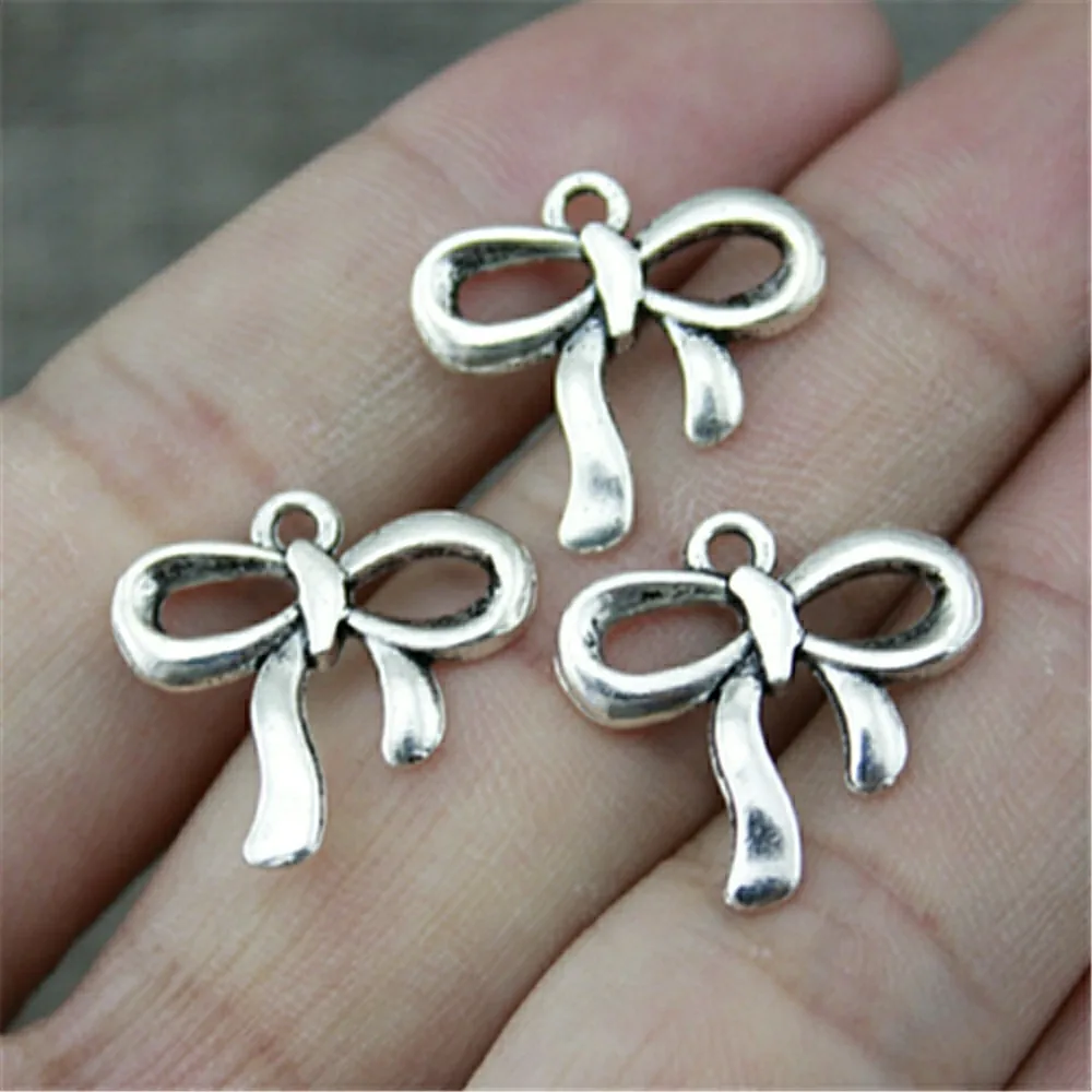WYSIWYG 15pcs 19x18mm Antique Silver Color Bow Pendant Bow Tie Charm
