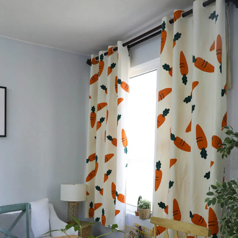 

Simple Carrot Printed Window Curtain Gauze 100% Cotton Sheer Window Treatment Blind Home Parlor Decor Panel Drapes