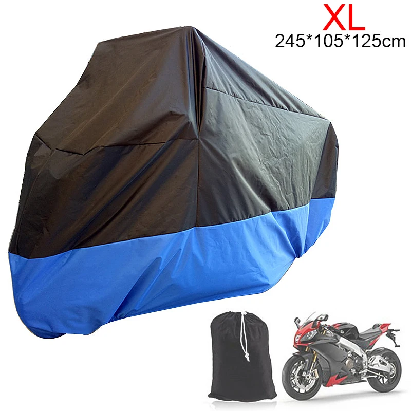 

XL 180T Universal Motorcycle Cover UV Protector Waterproof Rain Dustproof Anti-theft Motor Scooter Cover Blue with Black Color