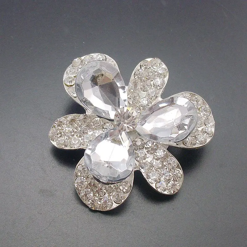 

Fashion Big Crystal Stone Flower Shape Rhinestone Silve Tone Brooch, Item No.: BH7397