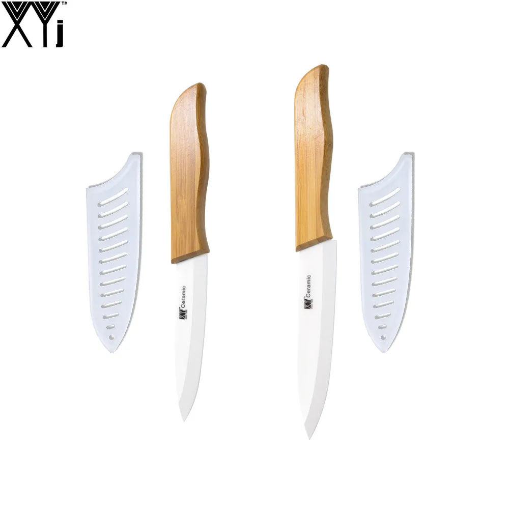 

Eco-Friendly Kitchen Knife Zirconium Blade Bamboo Handle Cooking Tools XYJ Brand 4 Inch Utility 5 Inch Slicing Ceramic Knife Set