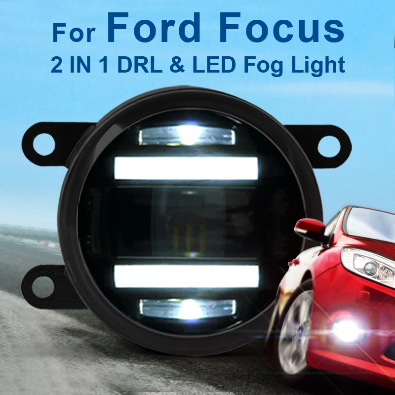 

For Ford Focus 90mm Round Auto Car Trucks DRL Daytime Fog Led Daytime Running And Led Fog 2 In 1 With Projector Lens 2009-2014