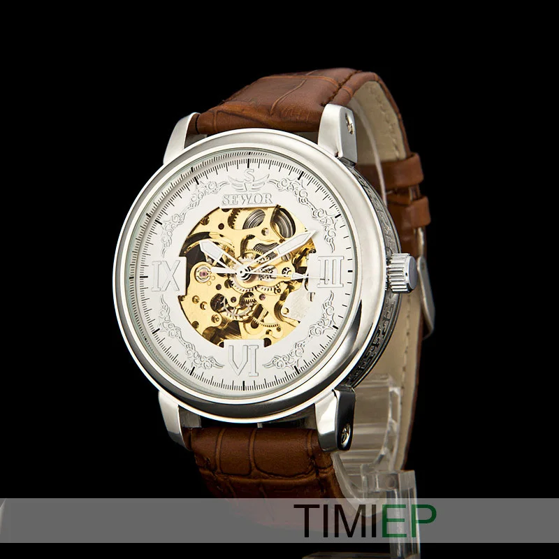 

Silver Vintage Men's Mechanical Skeleton Hand Wind Watch Men New