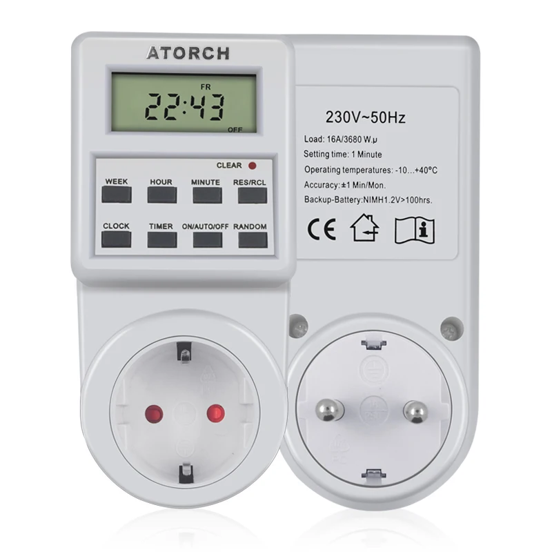 

ATORCH Timer Switch Socket Plug Switch Socket Arrival Plug-in Programmable with Clock Summer Time Random Function Top Sale