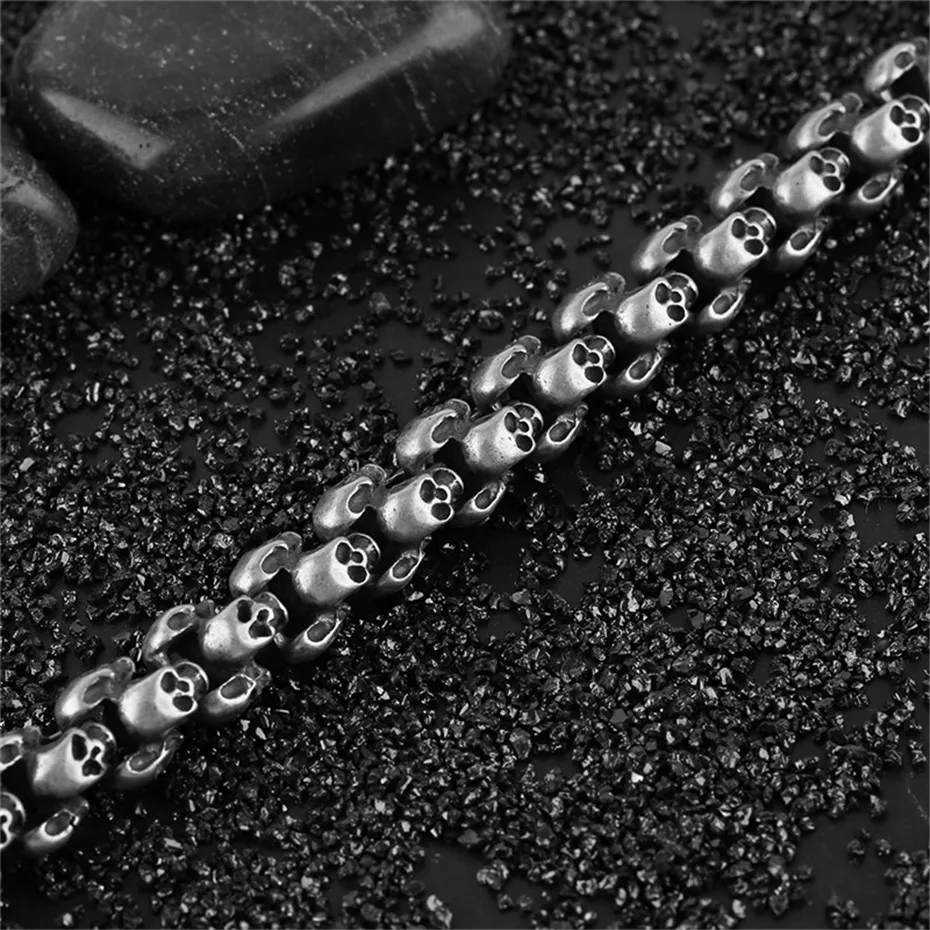 Hot Sale Rock Style Skull Cool Charm Bracelet Link Punk Men Jewelry Fashion Bangle Skeleton Stainless Steel Chain (1)