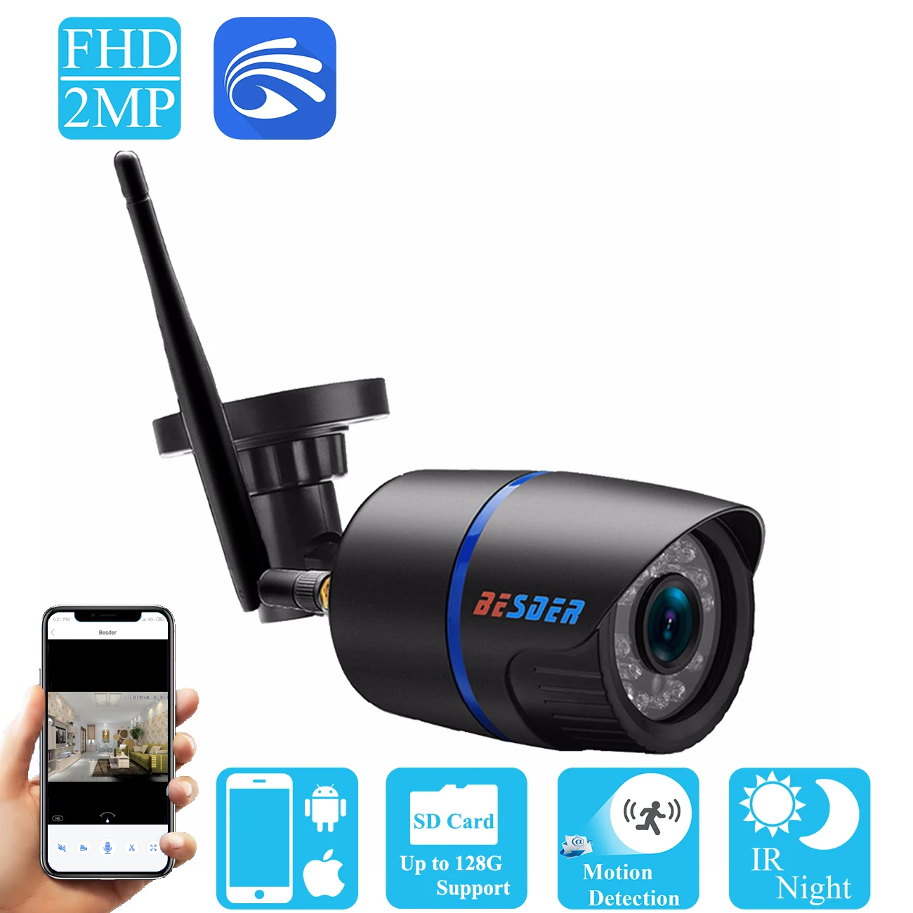 

BESDER Yoosee Wifi Ip CCTV Camera 720P 960P 1080P Onvif P2P Black Bullet Security Street Ip Camera Wireless Support SD Card