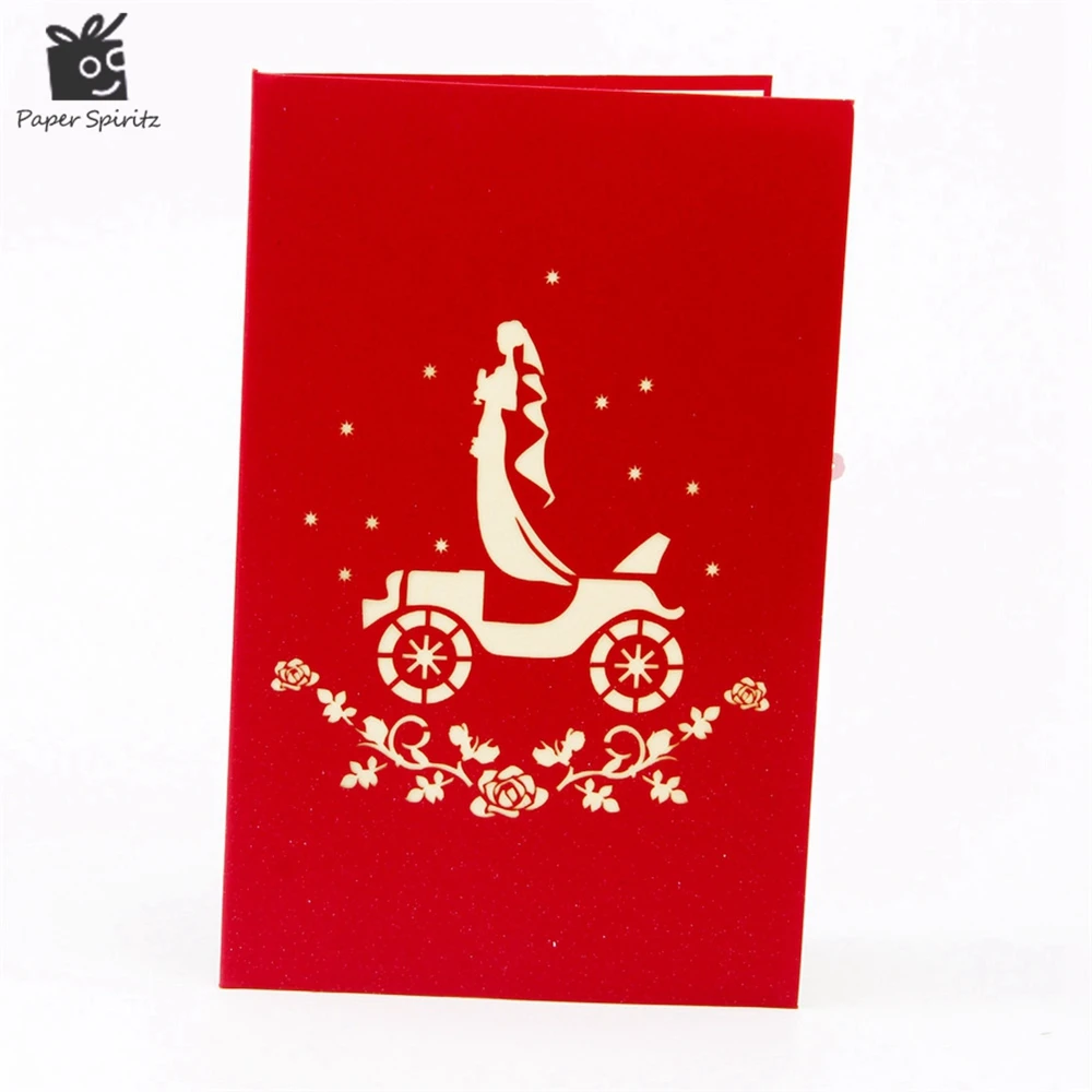  Red 3D Wedding Carriage with Lovers Personalized Handmade 3D Greeting Cards POP UP Cards Invitation - 32651908448
