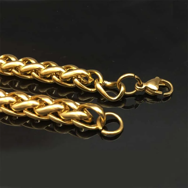 10pcs Fashion 8mm Mens Womens Boys Yellow Simple Solid Gold Color Necklace Braid Wheat Style Chain