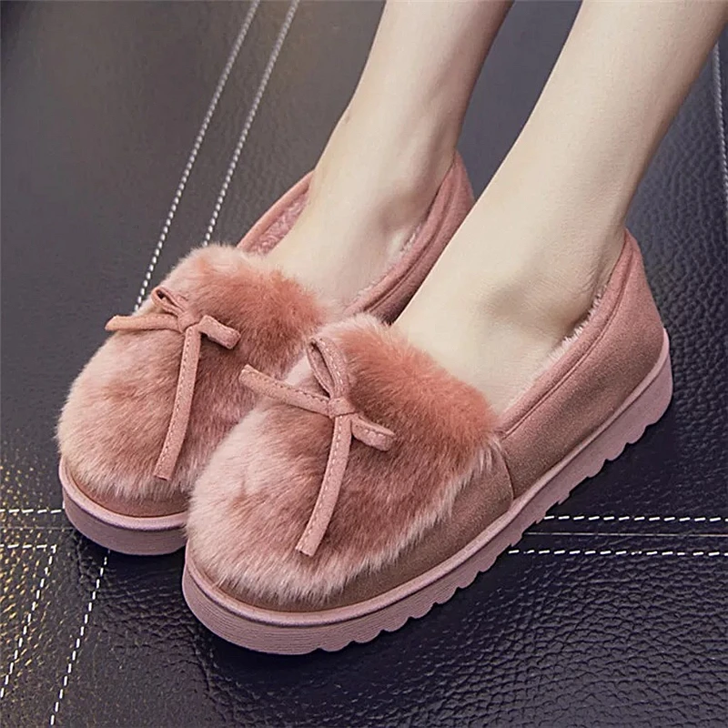 

Fashion Bow Home Slippers Winter Women Slippers Faux Fur Indoor And Outdoor Plush Warm Slippers Ladies Cotton Women Winter Shoes