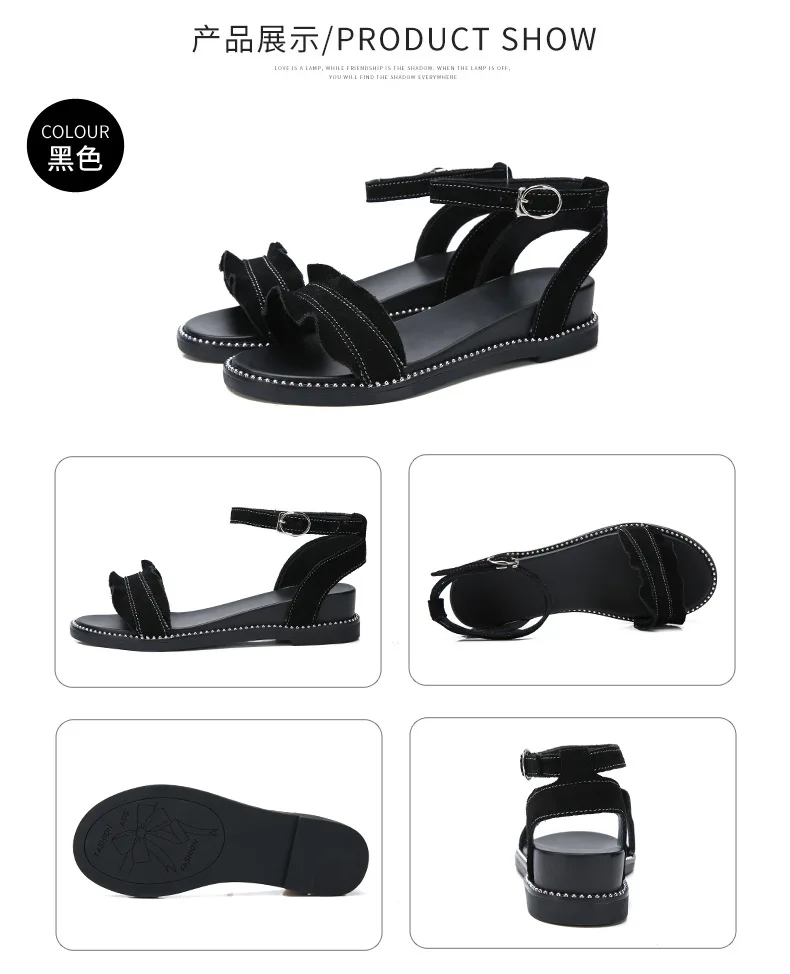 Summer New Genuine Leather Leisure Baitao Flat-soled Sandals Female Korean Edition Lightweight Comfortable Non-skid Student