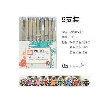 Sakura ручка Pigma micron Finecolor Fineliner набор кисть для эскиза чернил маркер ручка маркеры пигментный лайнер для рисования товары для рукоделия - Цвет: 05-9Pcs